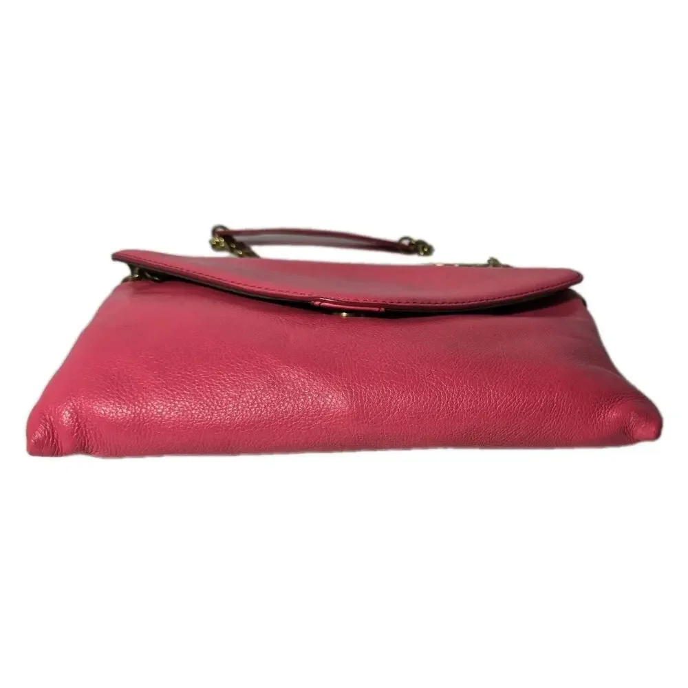 J. Crew Hot Pink Leather Invitation Bag Clutch Envelope Shoulder Purse w/Chain